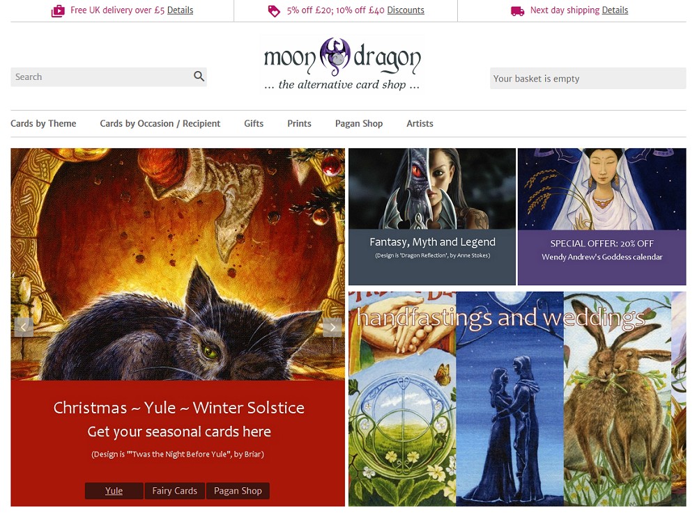 Moondragon Cards - E-commerce website selling unusual greeting cards